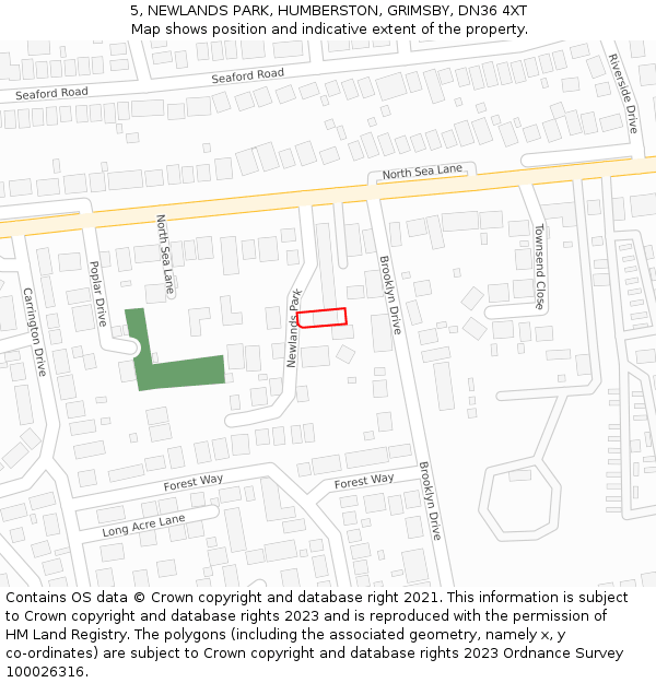 5, NEWLANDS PARK, HUMBERSTON, GRIMSBY, DN36 4XT: Location map and indicative extent of plot