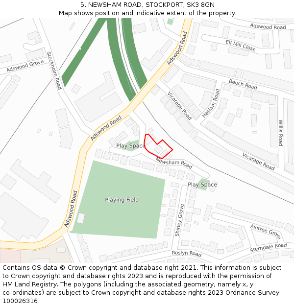 5, NEWSHAM ROAD, STOCKPORT, SK3 8GN: Location map and indicative extent of plot