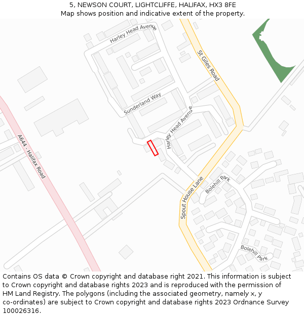 5, NEWSON COURT, LIGHTCLIFFE, HALIFAX, HX3 8FE: Location map and indicative extent of plot