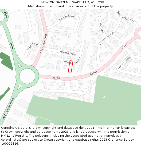 5, NEWTON GARDENS, WAKEFIELD, WF1 2SB: Location map and indicative extent of plot