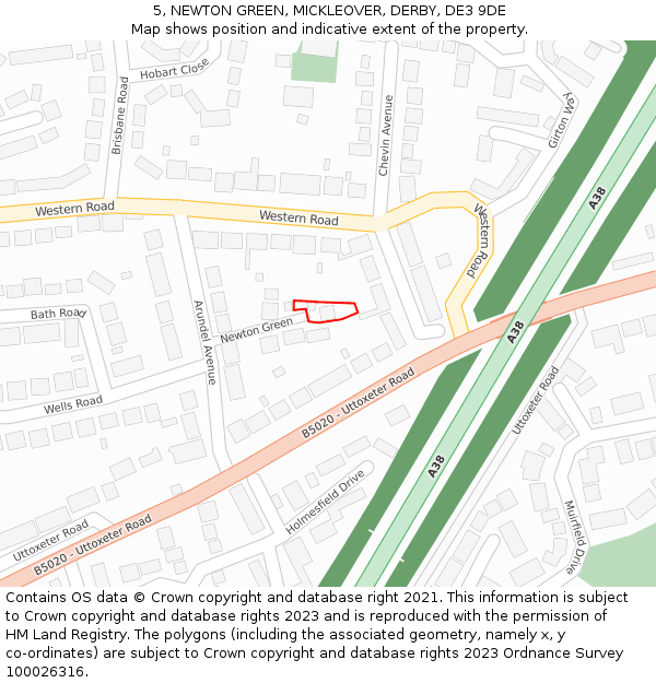 5, NEWTON GREEN, MICKLEOVER, DERBY, DE3 9DE: Location map and indicative extent of plot