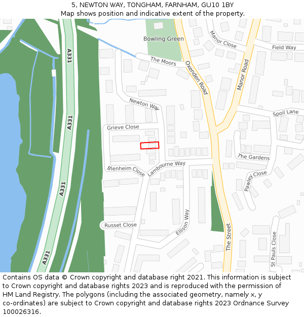 5, NEWTON WAY, TONGHAM, FARNHAM, GU10 1BY: Location map and indicative extent of plot