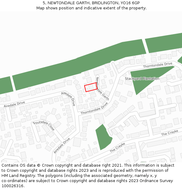5, NEWTONDALE GARTH, BRIDLINGTON, YO16 6GP: Location map and indicative extent of plot