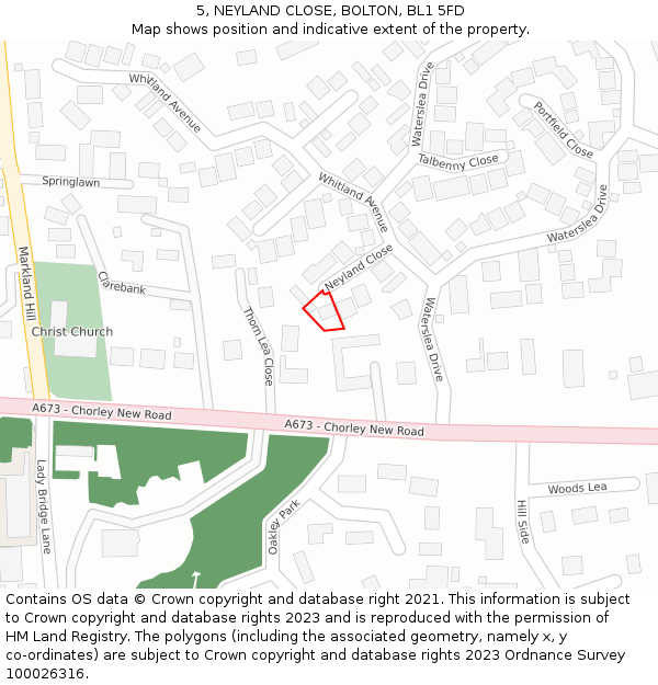 5, NEYLAND CLOSE, BOLTON, BL1 5FD: Location map and indicative extent of plot