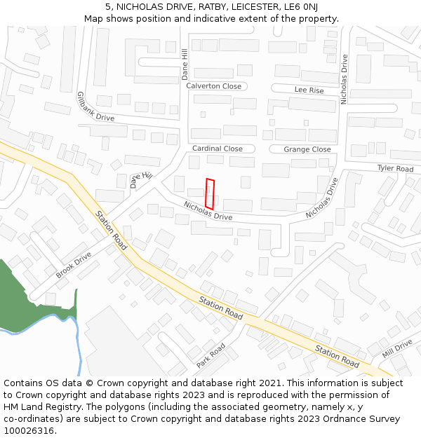 5, NICHOLAS DRIVE, RATBY, LEICESTER, LE6 0NJ: Location map and indicative extent of plot