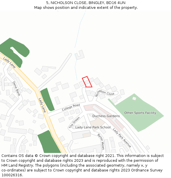 5, NICHOLSON CLOSE, BINGLEY, BD16 4UN: Location map and indicative extent of plot