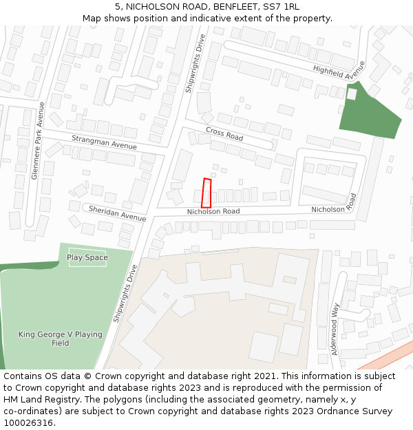 5, NICHOLSON ROAD, BENFLEET, SS7 1RL: Location map and indicative extent of plot