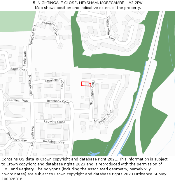 5, NIGHTINGALE CLOSE, HEYSHAM, MORECAMBE, LA3 2FW: Location map and indicative extent of plot
