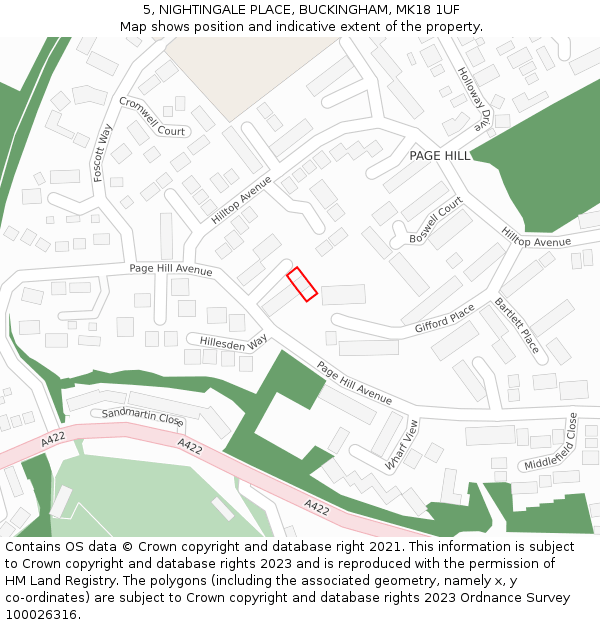 5, NIGHTINGALE PLACE, BUCKINGHAM, MK18 1UF: Location map and indicative extent of plot
