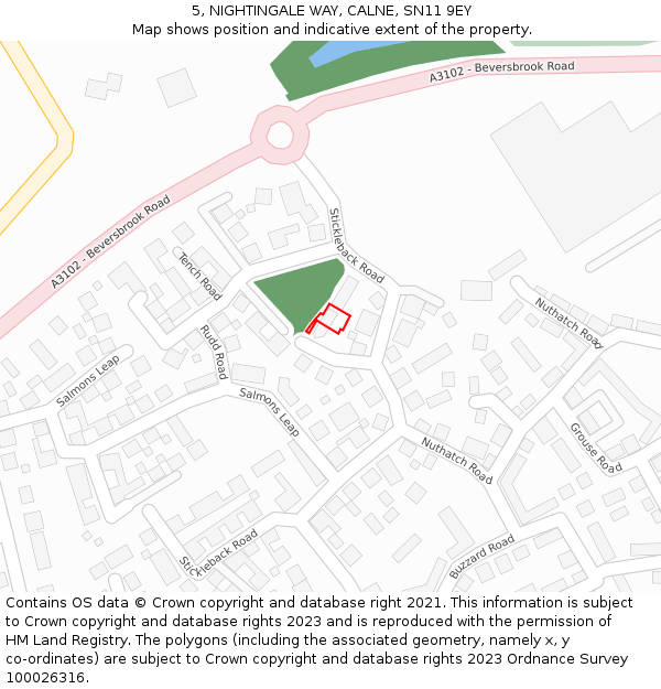 5, NIGHTINGALE WAY, CALNE, SN11 9EY: Location map and indicative extent of plot