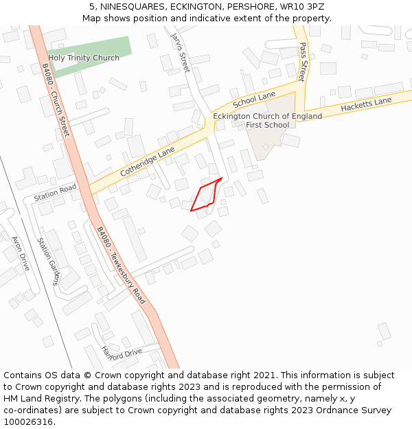 5, NINESQUARES, ECKINGTON, PERSHORE, WR10 3PZ: Location map and indicative extent of plot