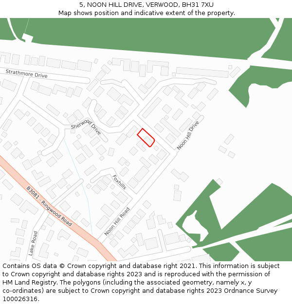 5, NOON HILL DRIVE, VERWOOD, BH31 7XU: Location map and indicative extent of plot