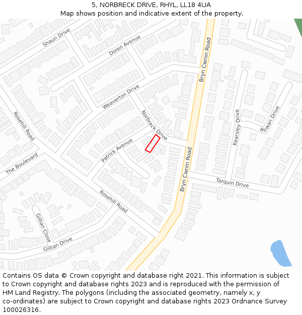 5, NORBRECK DRIVE, RHYL, LL18 4UA: Location map and indicative extent of plot