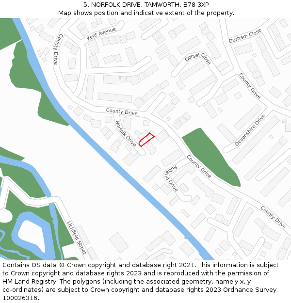 5, NORFOLK DRIVE, TAMWORTH, B78 3XP: Location map and indicative extent of plot