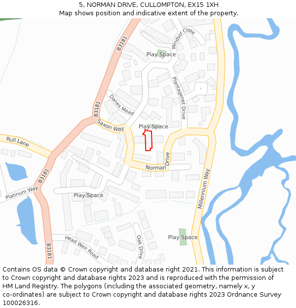 5, NORMAN DRIVE, CULLOMPTON, EX15 1XH: Location map and indicative extent of plot