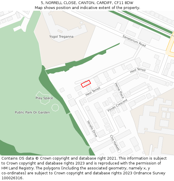 5, NORRELL CLOSE, CANTON, CARDIFF, CF11 8DW: Location map and indicative extent of plot