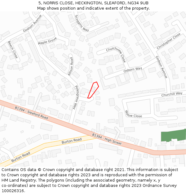 5, NORRIS CLOSE, HECKINGTON, SLEAFORD, NG34 9UB: Location map and indicative extent of plot