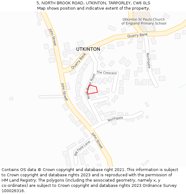 5, NORTH BROOK ROAD, UTKINTON, TARPORLEY, CW6 0LS: Location map and indicative extent of plot