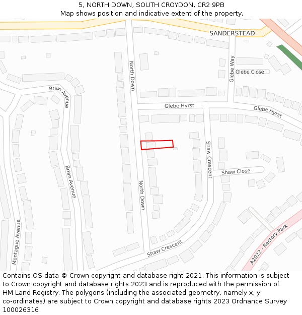 5, NORTH DOWN, SOUTH CROYDON, CR2 9PB: Location map and indicative extent of plot