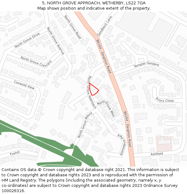 5, NORTH GROVE APPROACH, WETHERBY, LS22 7GA: Location map and indicative extent of plot