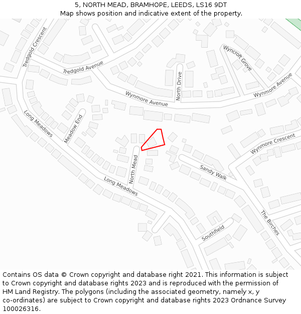 5, NORTH MEAD, BRAMHOPE, LEEDS, LS16 9DT: Location map and indicative extent of plot