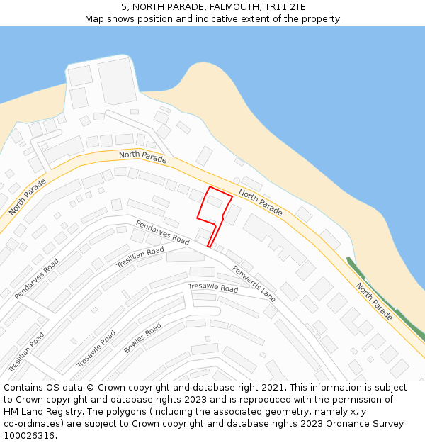 5, NORTH PARADE, FALMOUTH, TR11 2TE: Location map and indicative extent of plot