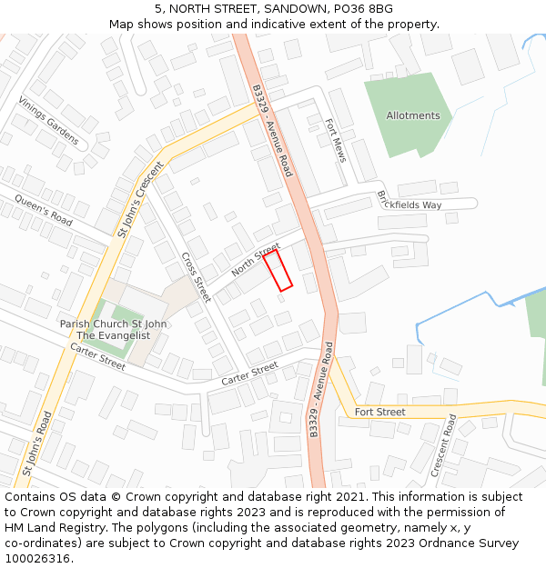 5, NORTH STREET, SANDOWN, PO36 8BG: Location map and indicative extent of plot