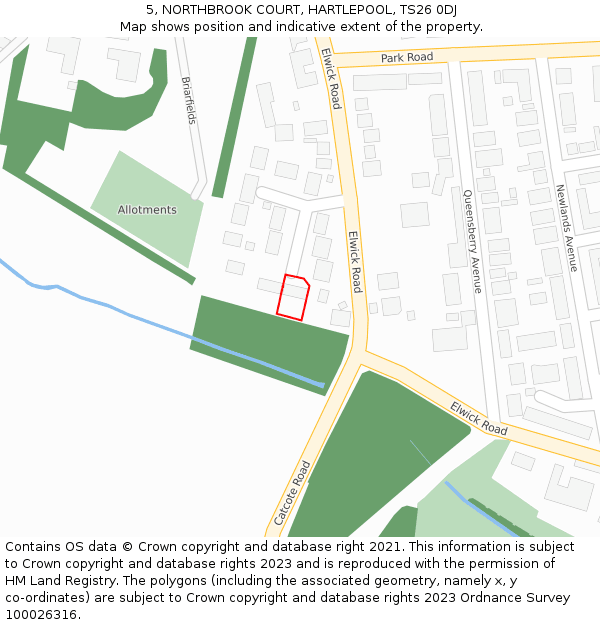 5, NORTHBROOK COURT, HARTLEPOOL, TS26 0DJ: Location map and indicative extent of plot