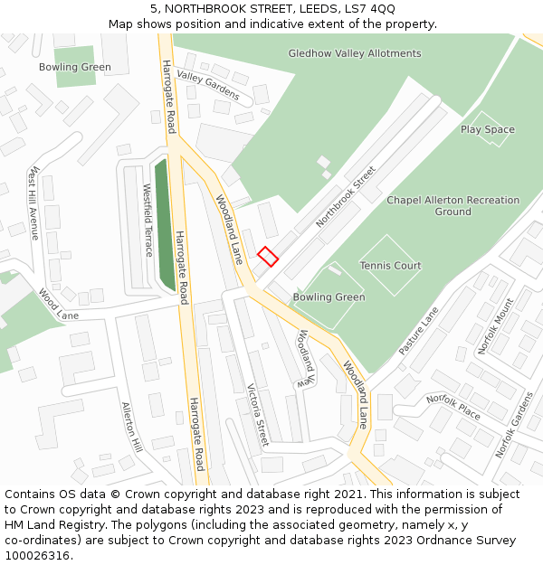 5, NORTHBROOK STREET, LEEDS, LS7 4QQ: Location map and indicative extent of plot