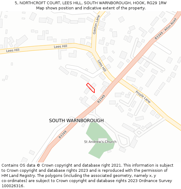 5, NORTHCROFT COURT, LEES HILL, SOUTH WARNBOROUGH, HOOK, RG29 1RW: Location map and indicative extent of plot