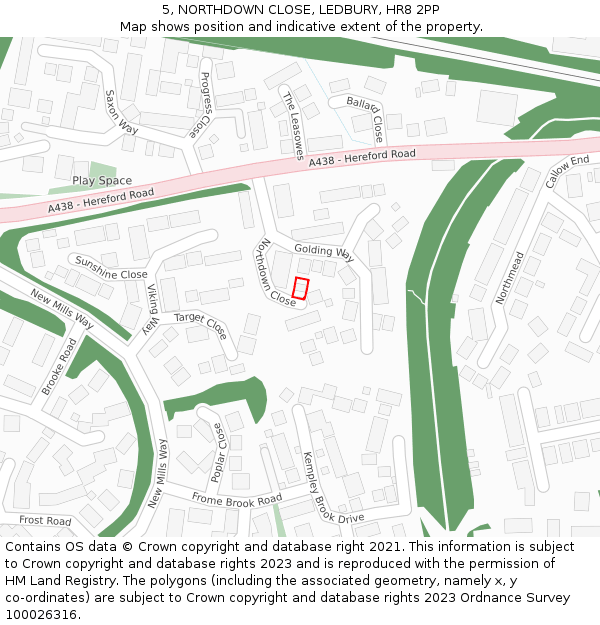 5, NORTHDOWN CLOSE, LEDBURY, HR8 2PP: Location map and indicative extent of plot