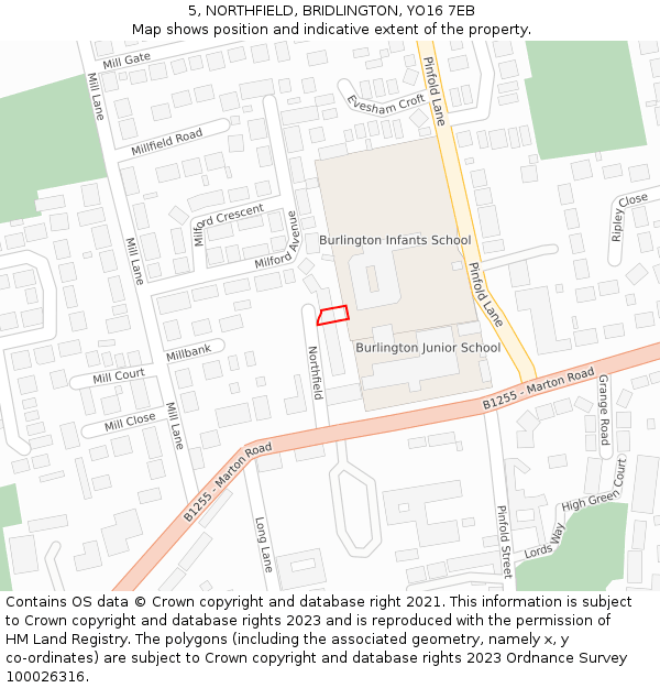 5, NORTHFIELD, BRIDLINGTON, YO16 7EB: Location map and indicative extent of plot