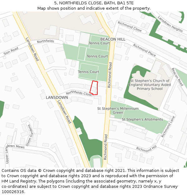 5, NORTHFIELDS CLOSE, BATH, BA1 5TE: Location map and indicative extent of plot