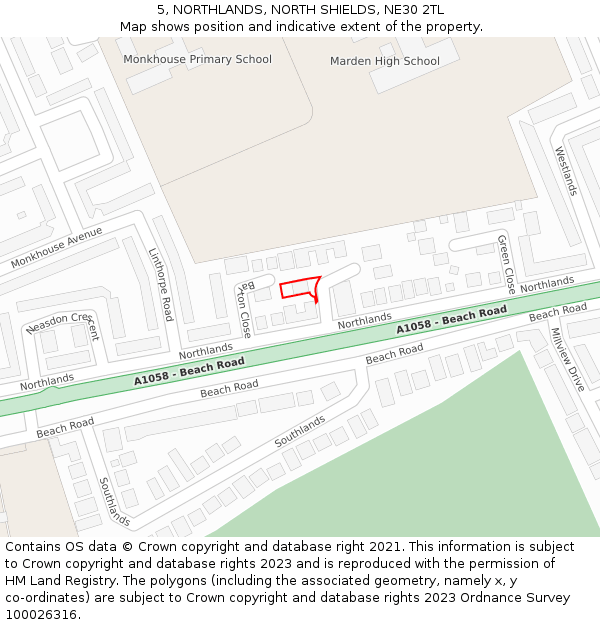 5, NORTHLANDS, NORTH SHIELDS, NE30 2TL: Location map and indicative extent of plot