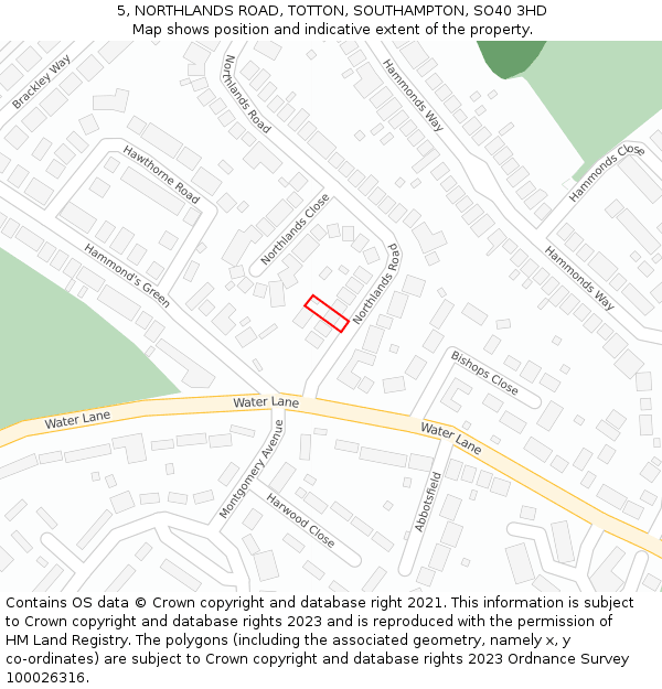 5, NORTHLANDS ROAD, TOTTON, SOUTHAMPTON, SO40 3HD: Location map and indicative extent of plot