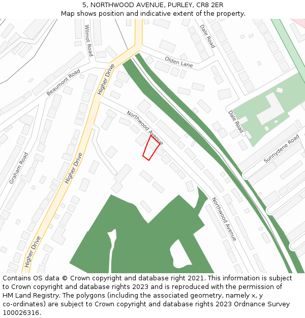 5, NORTHWOOD AVENUE, PURLEY, CR8 2ER: Location map and indicative extent of plot