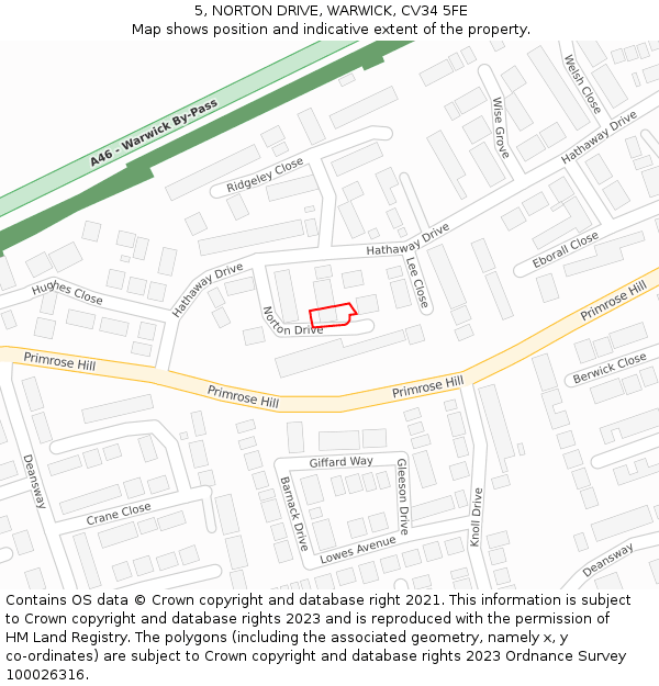 5, NORTON DRIVE, WARWICK, CV34 5FE: Location map and indicative extent of plot