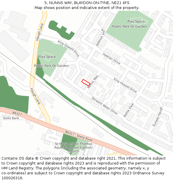 5, NUNNS WAY, BLAYDON-ON-TYNE, NE21 4FS: Location map and indicative extent of plot