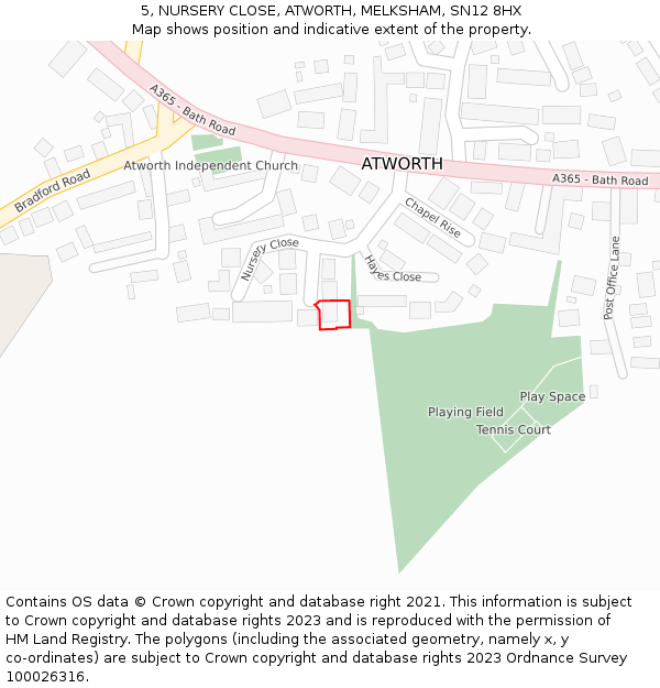 5, NURSERY CLOSE, ATWORTH, MELKSHAM, SN12 8HX: Location map and indicative extent of plot