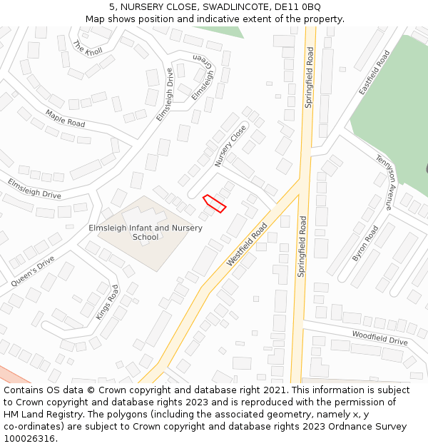 5, NURSERY CLOSE, SWADLINCOTE, DE11 0BQ: Location map and indicative extent of plot