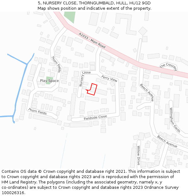 5, NURSERY CLOSE, THORNGUMBALD, HULL, HU12 9GD: Location map and indicative extent of plot