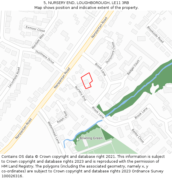5, NURSERY END, LOUGHBOROUGH, LE11 3RB: Location map and indicative extent of plot