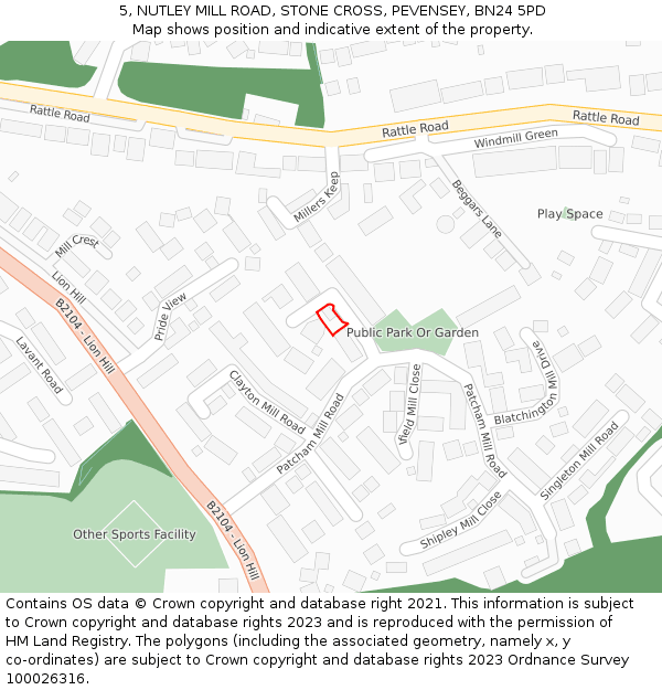5, NUTLEY MILL ROAD, STONE CROSS, PEVENSEY, BN24 5PD: Location map and indicative extent of plot