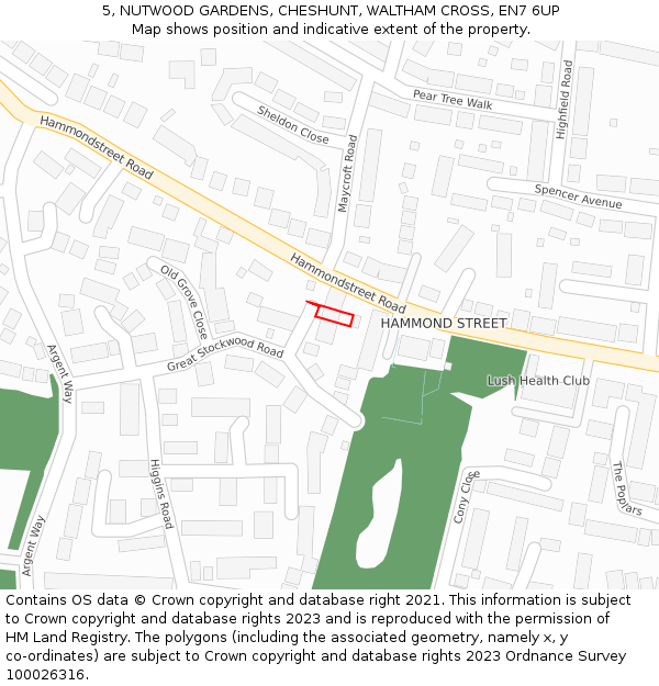 5, NUTWOOD GARDENS, CHESHUNT, WALTHAM CROSS, EN7 6UP: Location map and indicative extent of plot