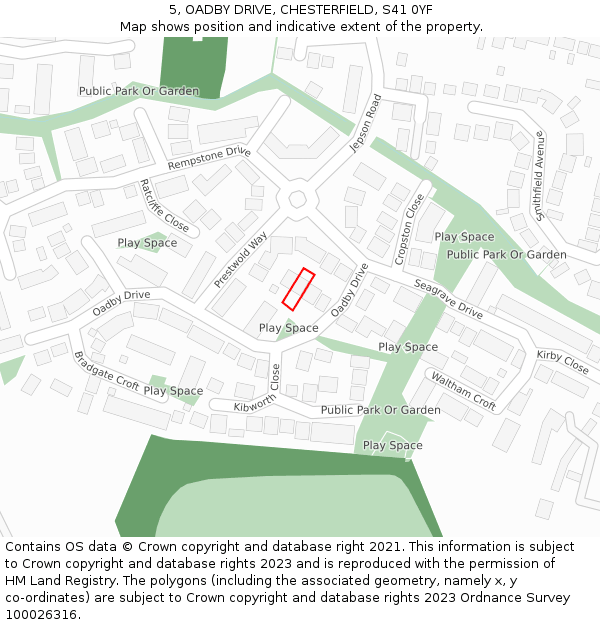 5, OADBY DRIVE, CHESTERFIELD, S41 0YF: Location map and indicative extent of plot