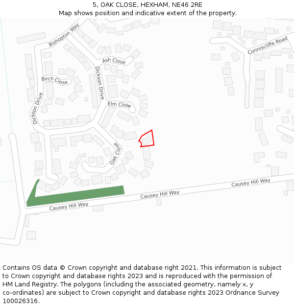 5, OAK CLOSE, HEXHAM, NE46 2RE: Location map and indicative extent of plot