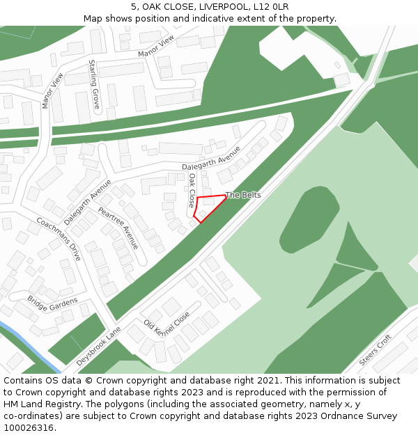 5, OAK CLOSE, LIVERPOOL, L12 0LR: Location map and indicative extent of plot