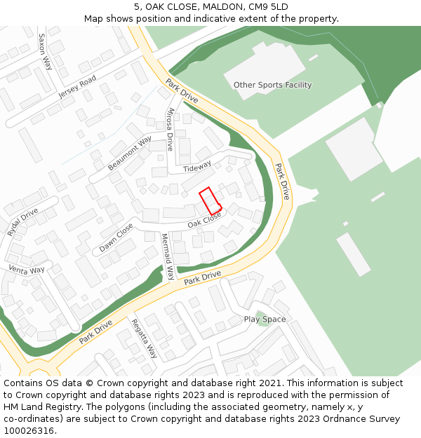 5, OAK CLOSE, MALDON, CM9 5LD: Location map and indicative extent of plot