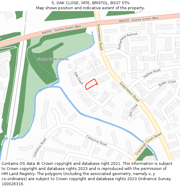 5, OAK CLOSE, YATE, BRISTOL, BS37 5TN: Location map and indicative extent of plot