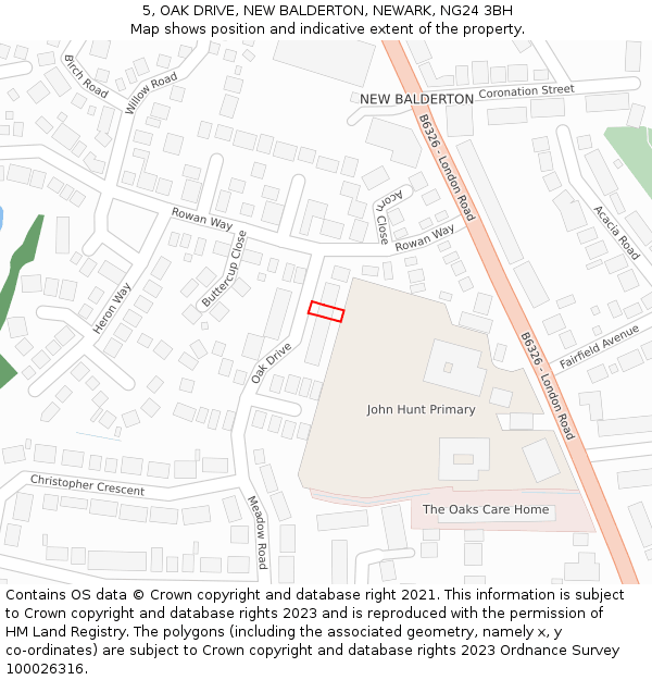 5, OAK DRIVE, NEW BALDERTON, NEWARK, NG24 3BH: Location map and indicative extent of plot